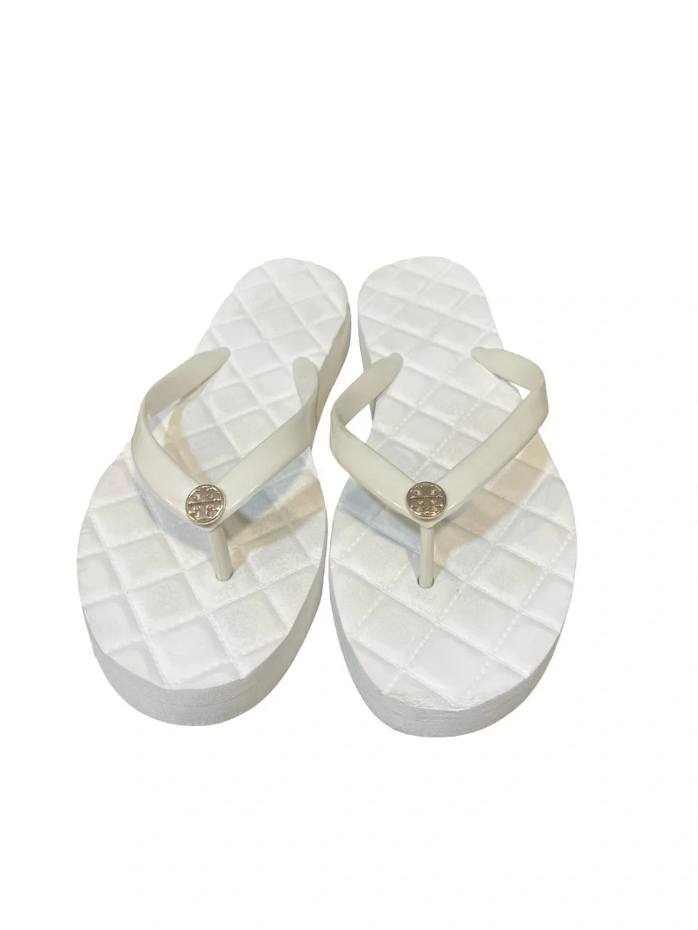 Tory Burch Willa Ivory Quilted Platform Thong Sandals with Gold Logo 8